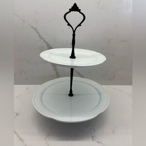 Elegant Two-Tier Wildly Delicious White Black Serving Stand Decorative Finial